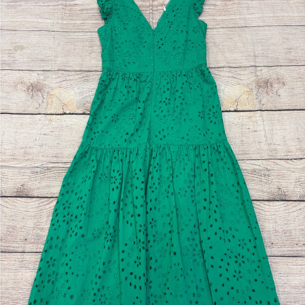 Maggy London Teal Eyelet Dress zips up the back short cap sleeve - Picture 2 of 3